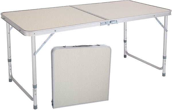 Aluminum Folding Table 4 Feet Adjustable Height, Lightweight and Portable Camping Table (White, 47.24 x 23.62 x 27.56 Inches)