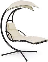 Barton Floating Swing Chaise Lounge Chair Hammock Lounger Hanging Curved Chaise Lounge Chair Swing for Backyard, Patio w/Pillow (Beige)