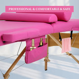 Massage Table Portable Spa Bed Foldable 73 Inch Height Adjustable Massage Bed w/Carry Case 2 Fold Tattoo Salon Table Lash Bed w/Sheet Cradle Cover 2 Bolster Hanger Facial, Pink