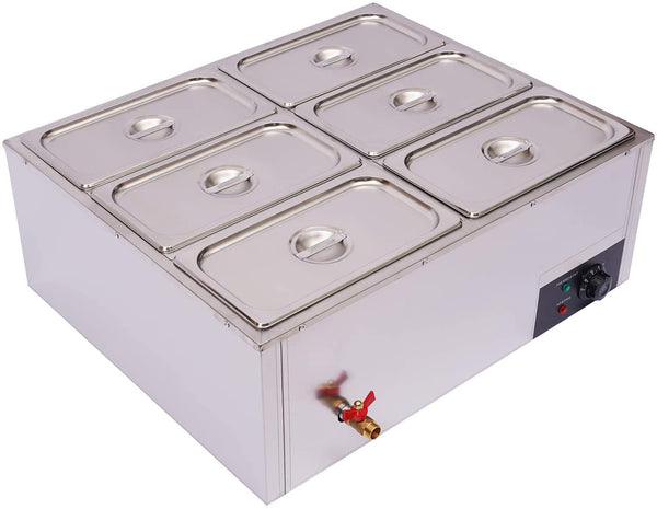 110V 6-Pan Commercial Food Warmer,Buffet Server Food Warming Tray,Stainless Steel Electric Food Steamer Adjustable Heat for Catering and Restaurants (5.7in Deep)
