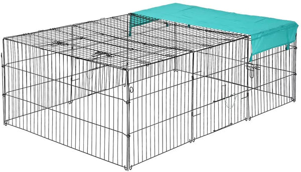 Chicken Coop Rabbit Cage Pet Playpen Large Portable Outdoor Metal Pet Cage Enclosure with Door & Cover Waterproof Pet Exercise Pen for Rabbits, Chickens, Cats, Ducks, Small Animals