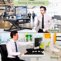 32" Standing Desk, Height Adjustable Stand Up Desk Converter Sit to Stand Desk Gas Spring Riser with Keyboard Tray, Ergonomic Home Office Computer Workstation for Desktop Laptop Dual Monitors, Black