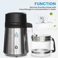 DC HOUSE 1 Gallon Countertop Water Distiller Stainless Steel Distiller with Glass Filter and Most Effective TDS Removal