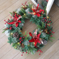 24 Inch Christmas Wreath for Front Door, Pre-lit Christmas Door Wreath with Battery Operated LED Lights, Large Artificial Christmas Wreath for Outdoor Holiday Xmas Decorations